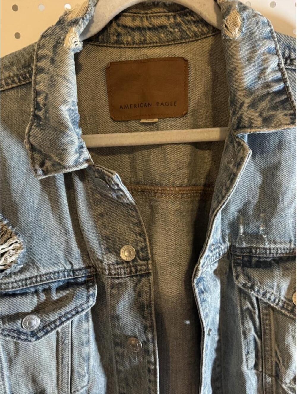 American Eagle Distressed Oversized Denim Jacket | Size Medium - Picture 3 of 7